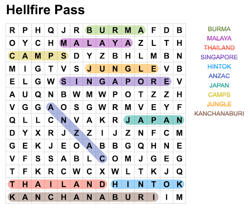 Hellfire Pass Interpretive Centre|Crossword Puzzle – Age 10 – 12